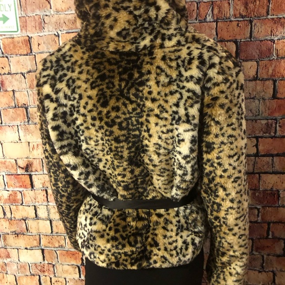 XXI FAUX FUR ANIMAL PRINT WRAP JACKET RIBBON BELTED SIZE M - Picture 7 of 13